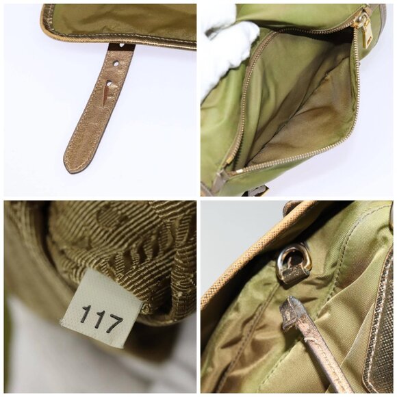 PRADA Shoulder Bag Nylon Khaki Gold Auth - Picture 15 of 16